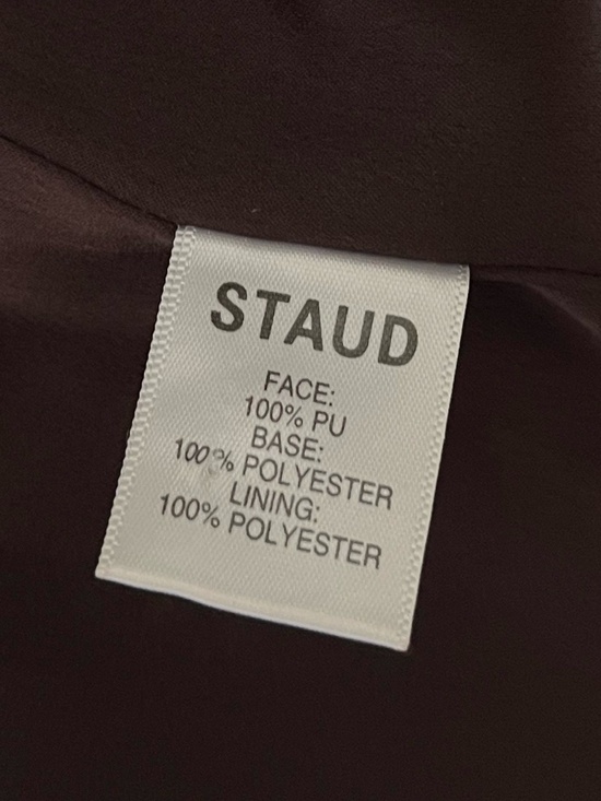 STAUD | Mae Off-The-Shoulder Vegan Leather Maxi Dress in Bark | Size XS - Picture 11 of 12